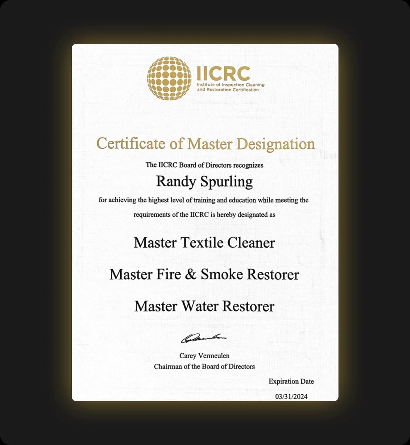 Certificate of Master Designation